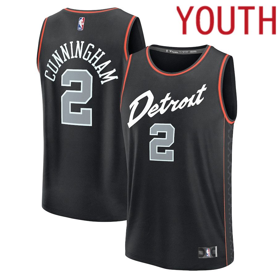 Youth Detroit Pistons #2 Cade Cunningham Fanatics Branded Black City Edition 2023-24 Fast Break NBA Jersey